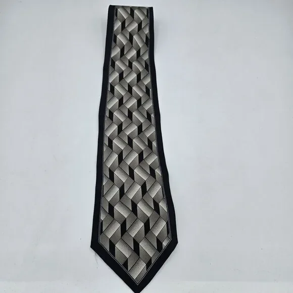 Zylos George Machado Necktie Gray Geometric Square Silk 58 X 4in Vintage - Picture 2 of 6